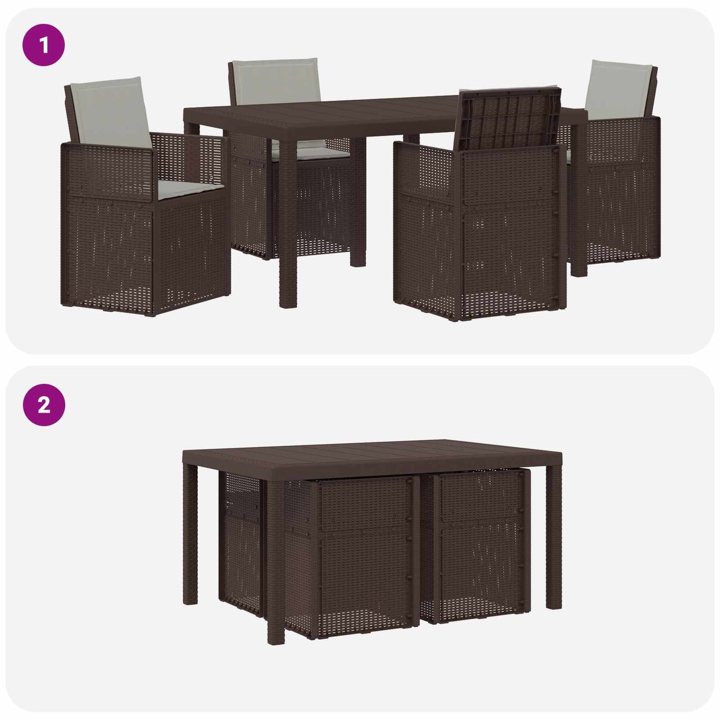 Set da Pranzo per Giardino 5 pcs Marrone e Grigio Chiaro PP | homemem39