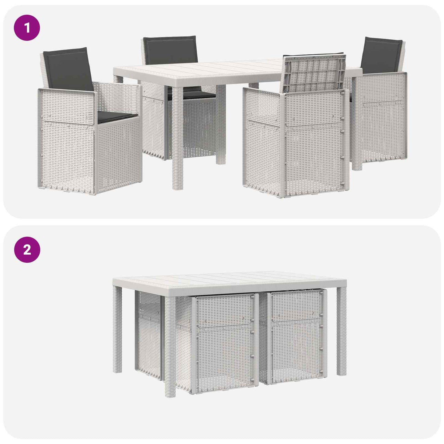 Set da Pranzo per Giardino 5 pz Bianco e Antracite PP | homemem39