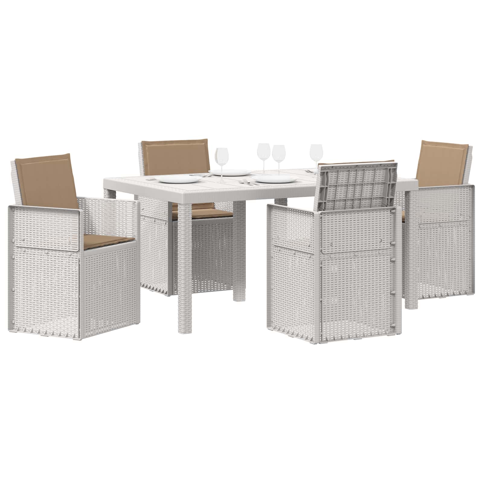 Set da Pranzo per Giardino 5 pz Bianco e Tortora PP | homemem39