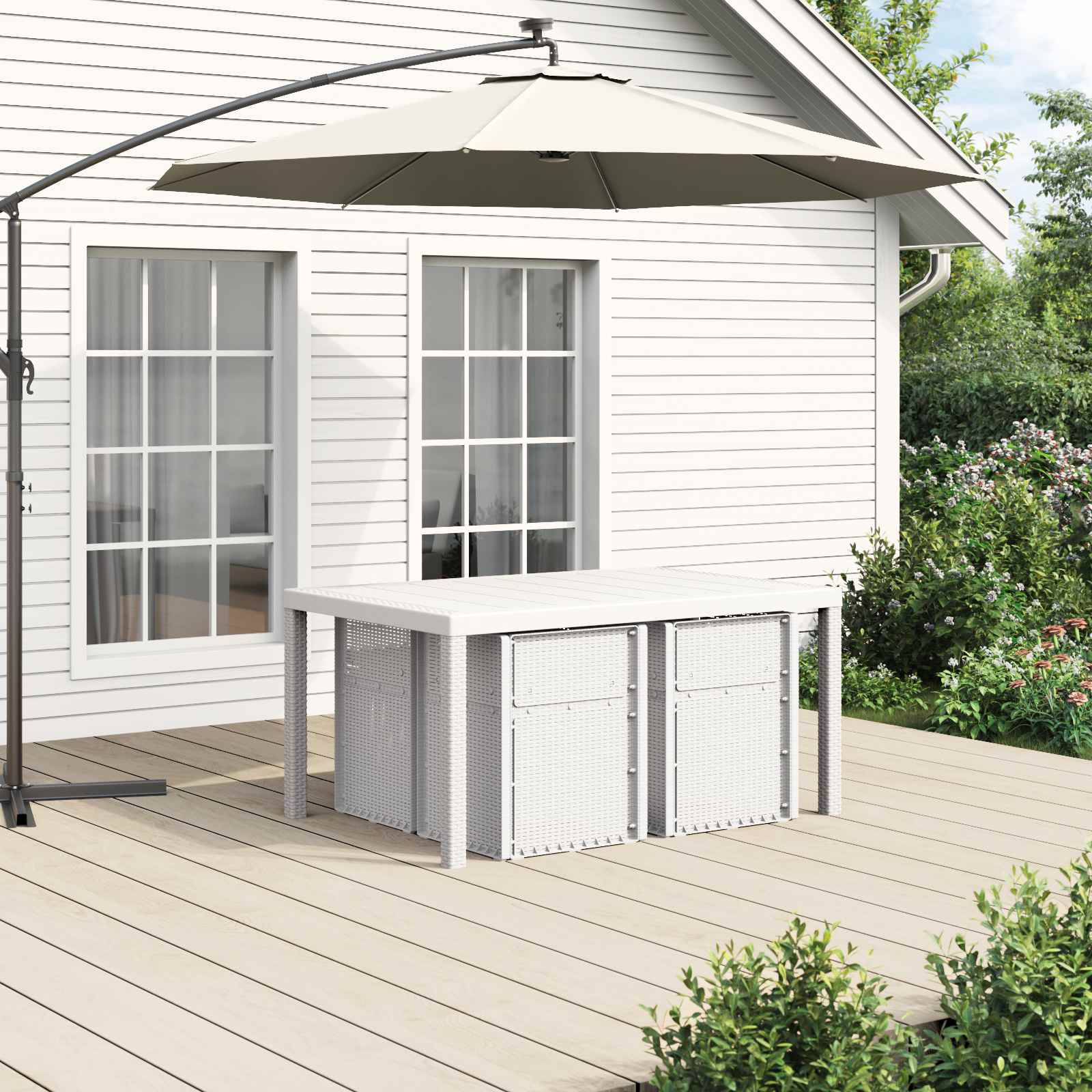 Set da Pranzo per Giardino 5 pz Bianco e Grigio Chiaro PP | homemem39