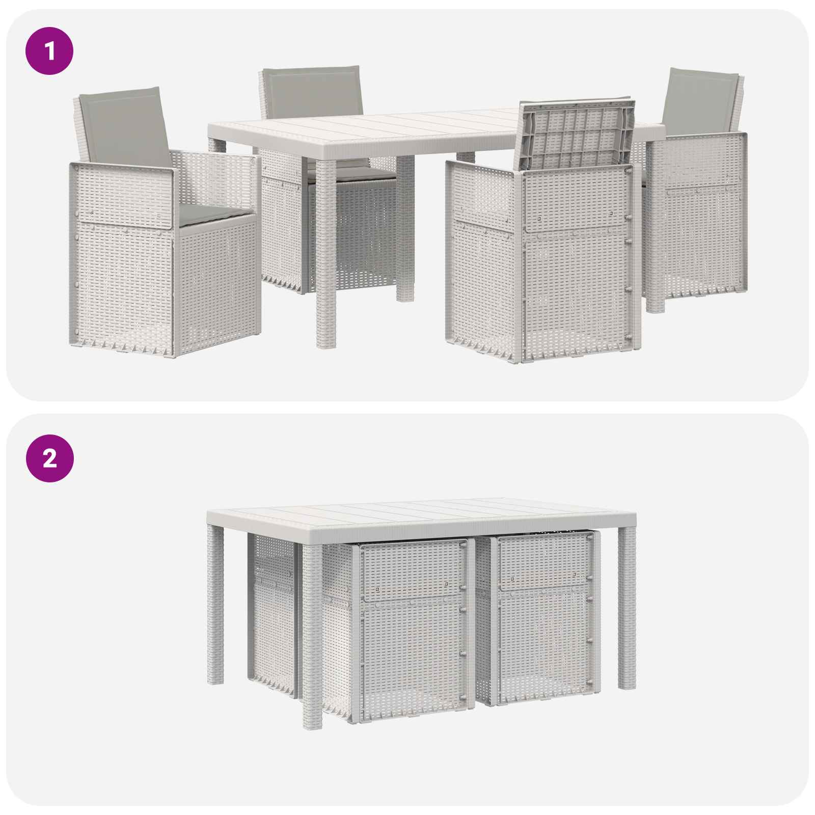 Set da Pranzo per Giardino 5 pz Bianco e Grigio Chiaro PP | homemem39