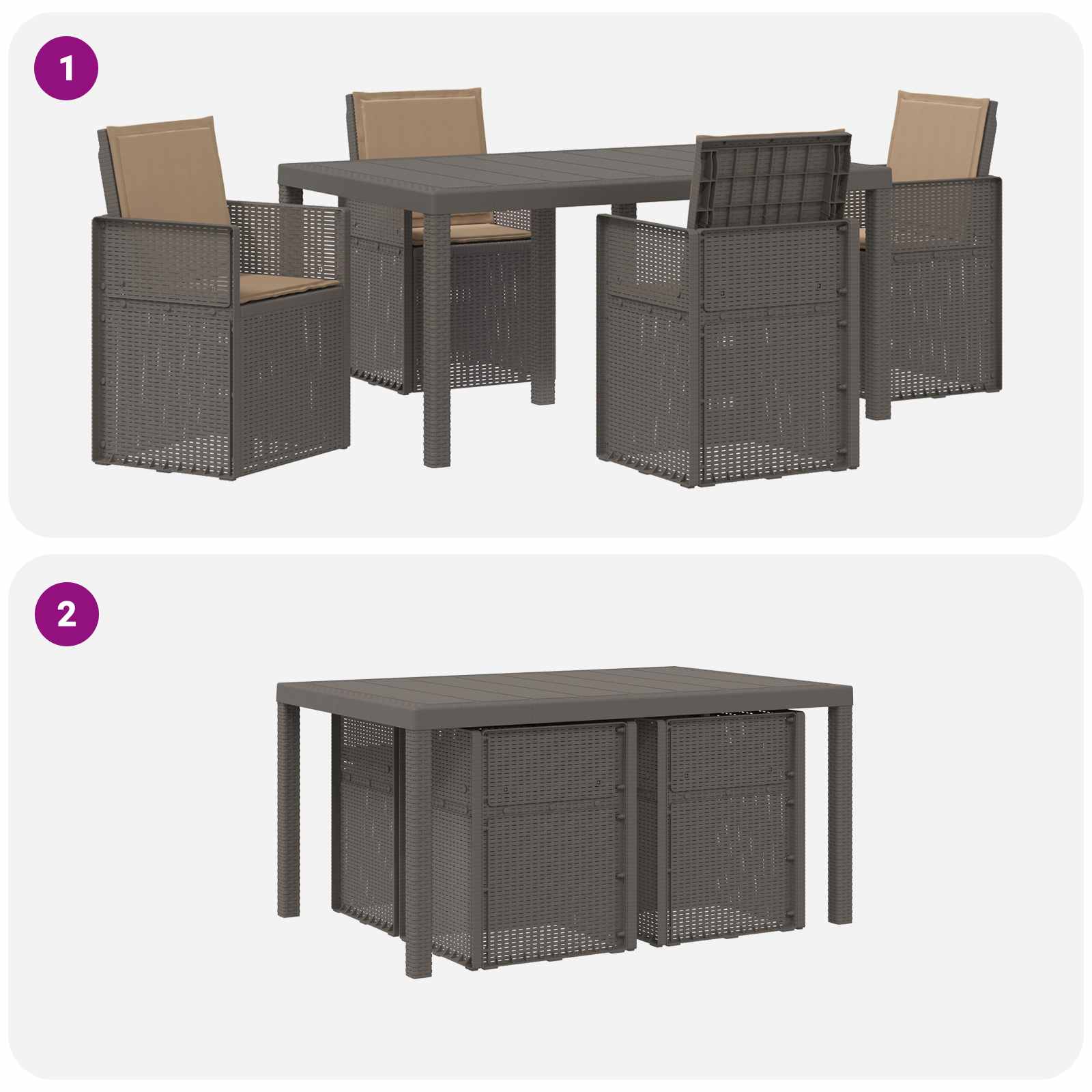 Set da Pranzo per Giardino 5 pz Grigio chiaro e Tortora PP | homemem39