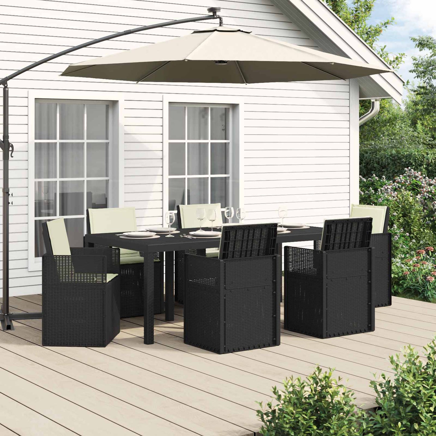 Set da Pranzo per Giardino 7 pcs Antracite e Crema PP | homemem39