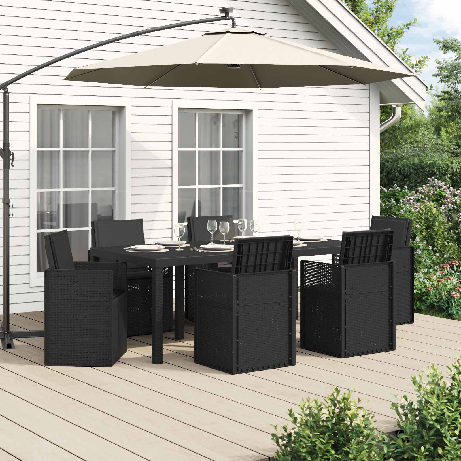 Set da Pranzo per Giardino con cuscino 7 pcs Antracite PP | homemem39