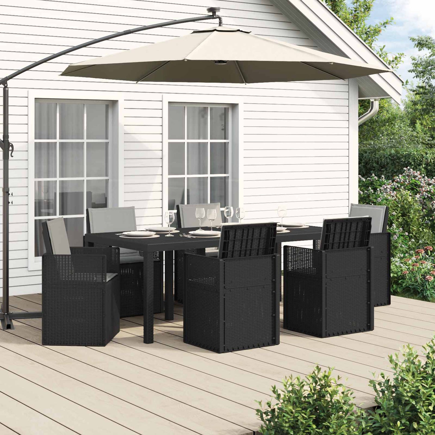 Set da Pranzo per Giardino 7 pcs Antracite e Grigio chiaro PP | homemem39