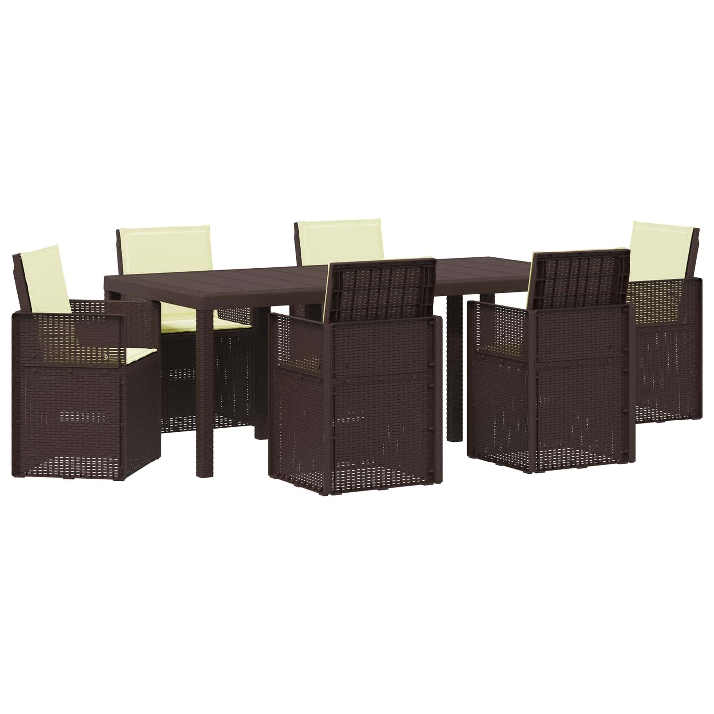 Set da Pranzo per Giardino con cuscino 7 pcs Marrone e Crema PP | homemem39