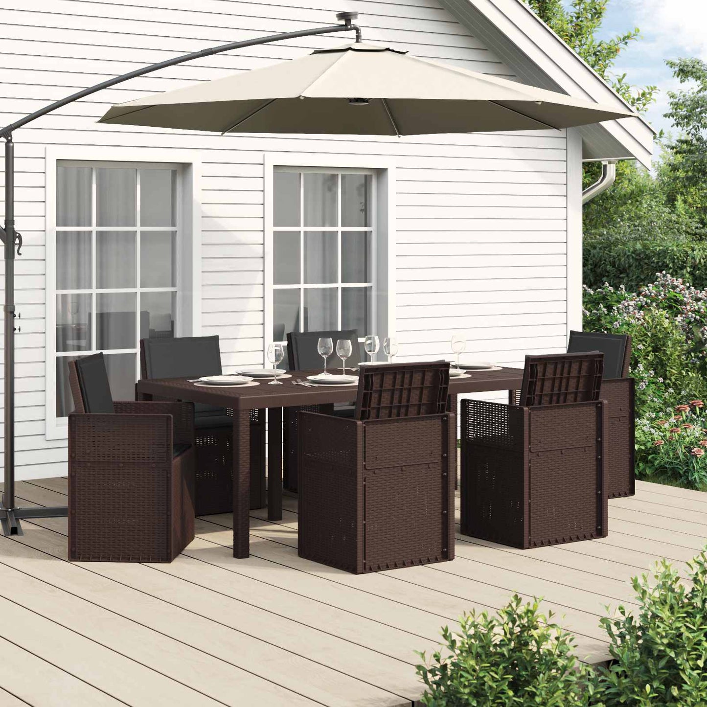 Set da Pranzo per Giardino 7 pcs Marrone e Antracite PP | homemem39