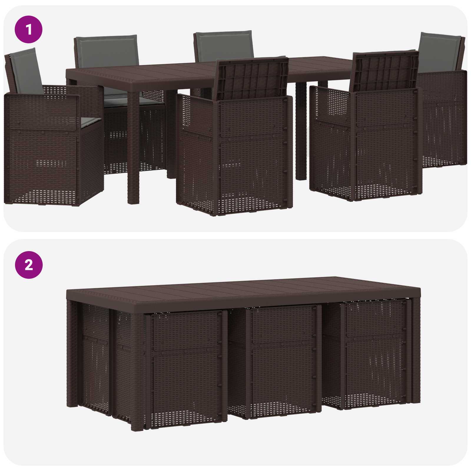 Set da Pranzo per Giardino 7 pcs Marrone e Antracite PP | homemem39