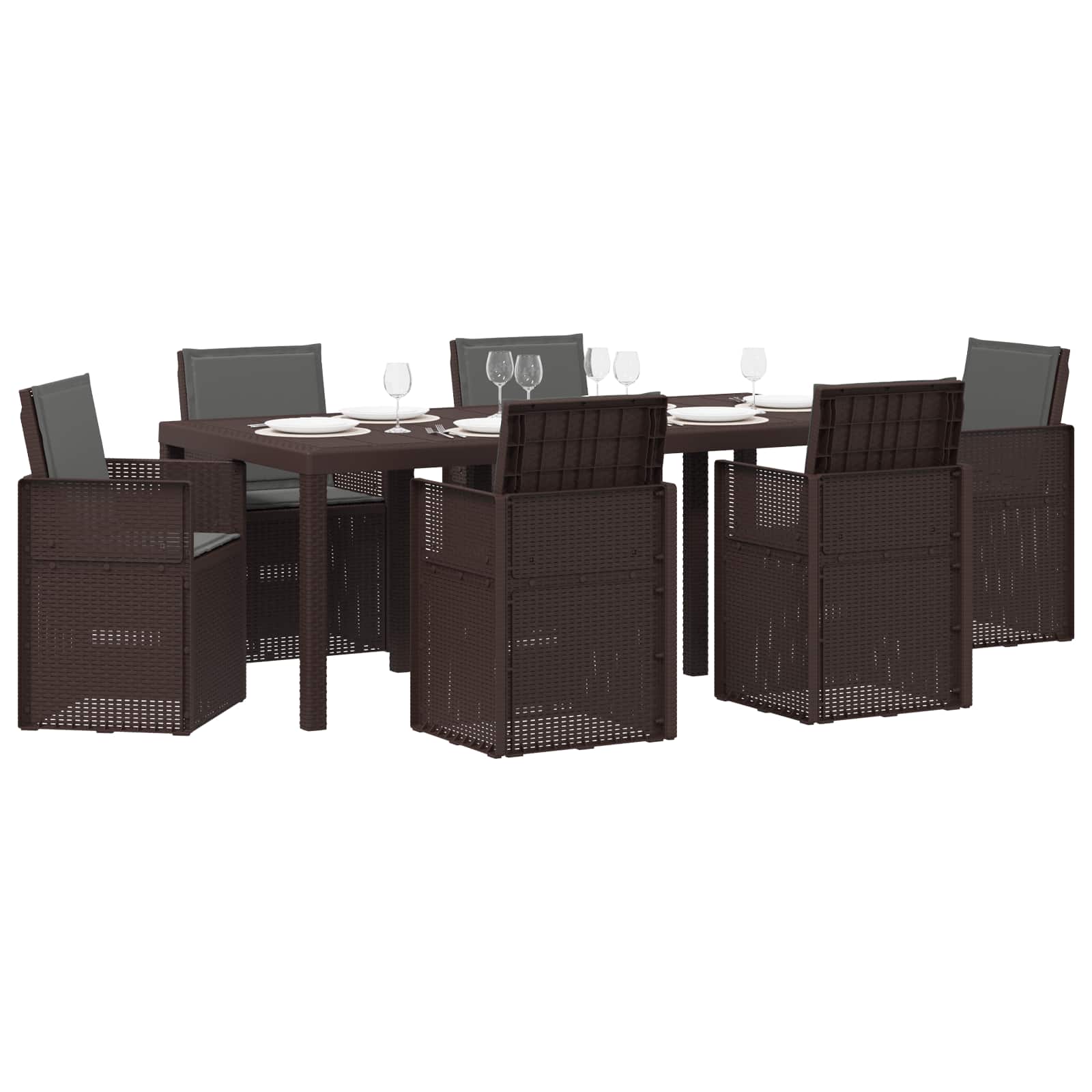 Set da Pranzo per Giardino 7 pcs Marrone e Antracite PP | homemem39