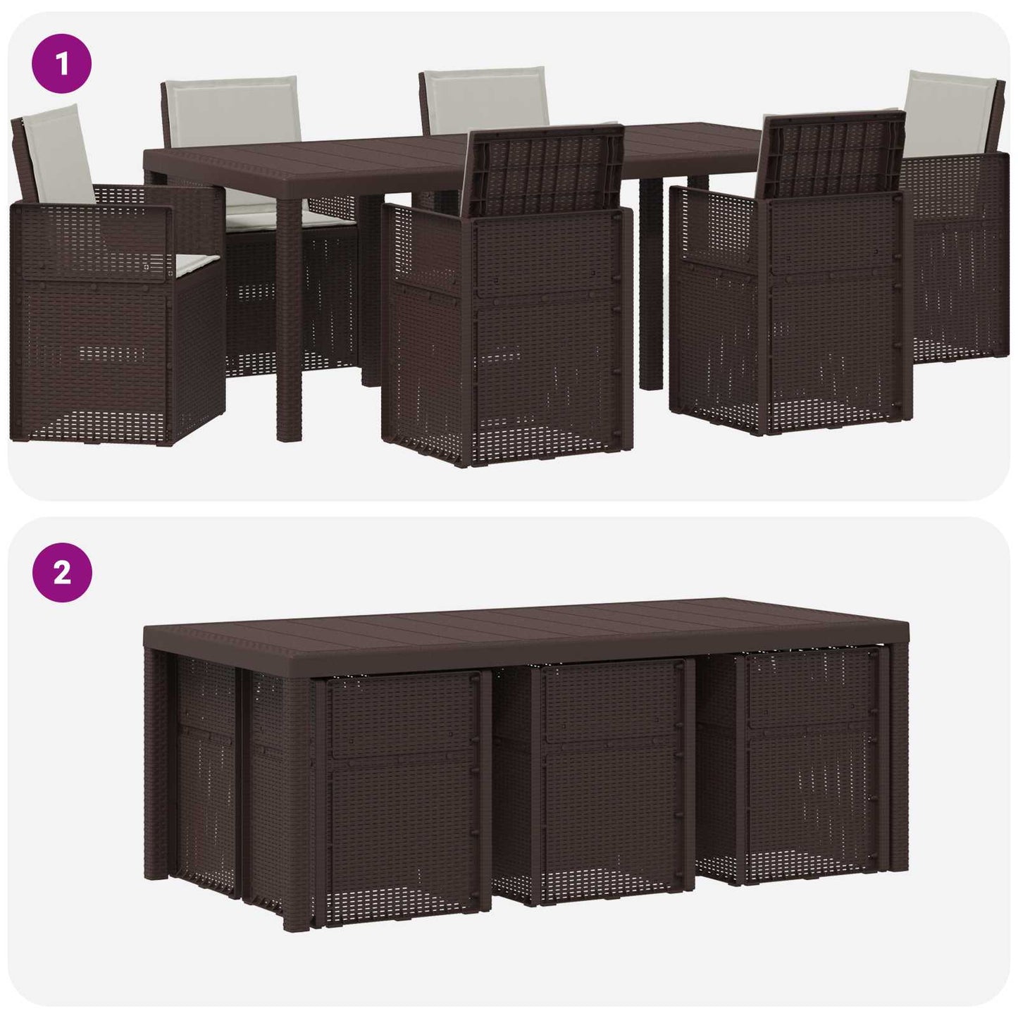 Set da Pranzo per Giardino 7 pcs Marrone e Grigio Chiaro PP | homemem39
