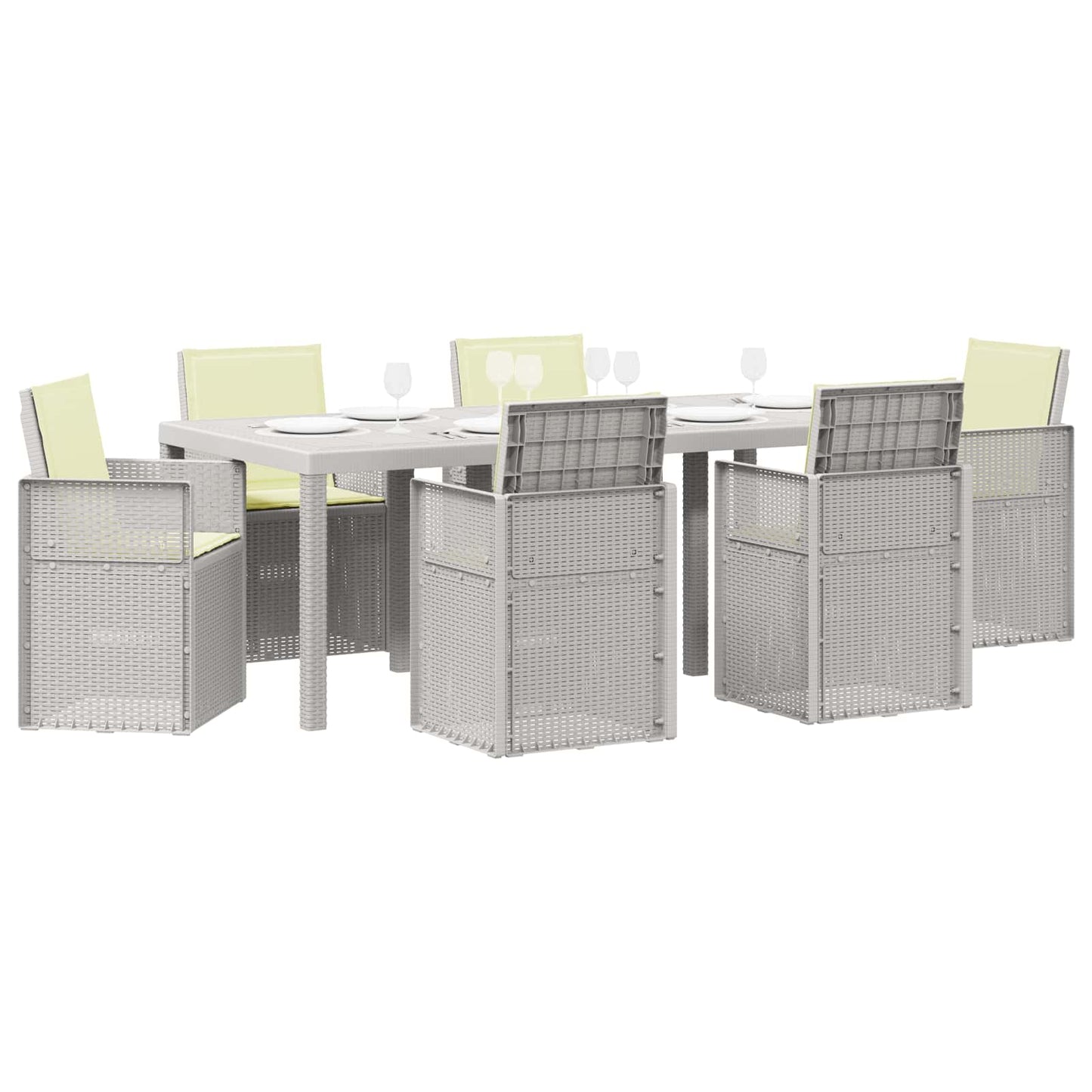 Set da Pranzo per Giardino con cuscino 7 pcs Bianco e Crema PP | homemem39
