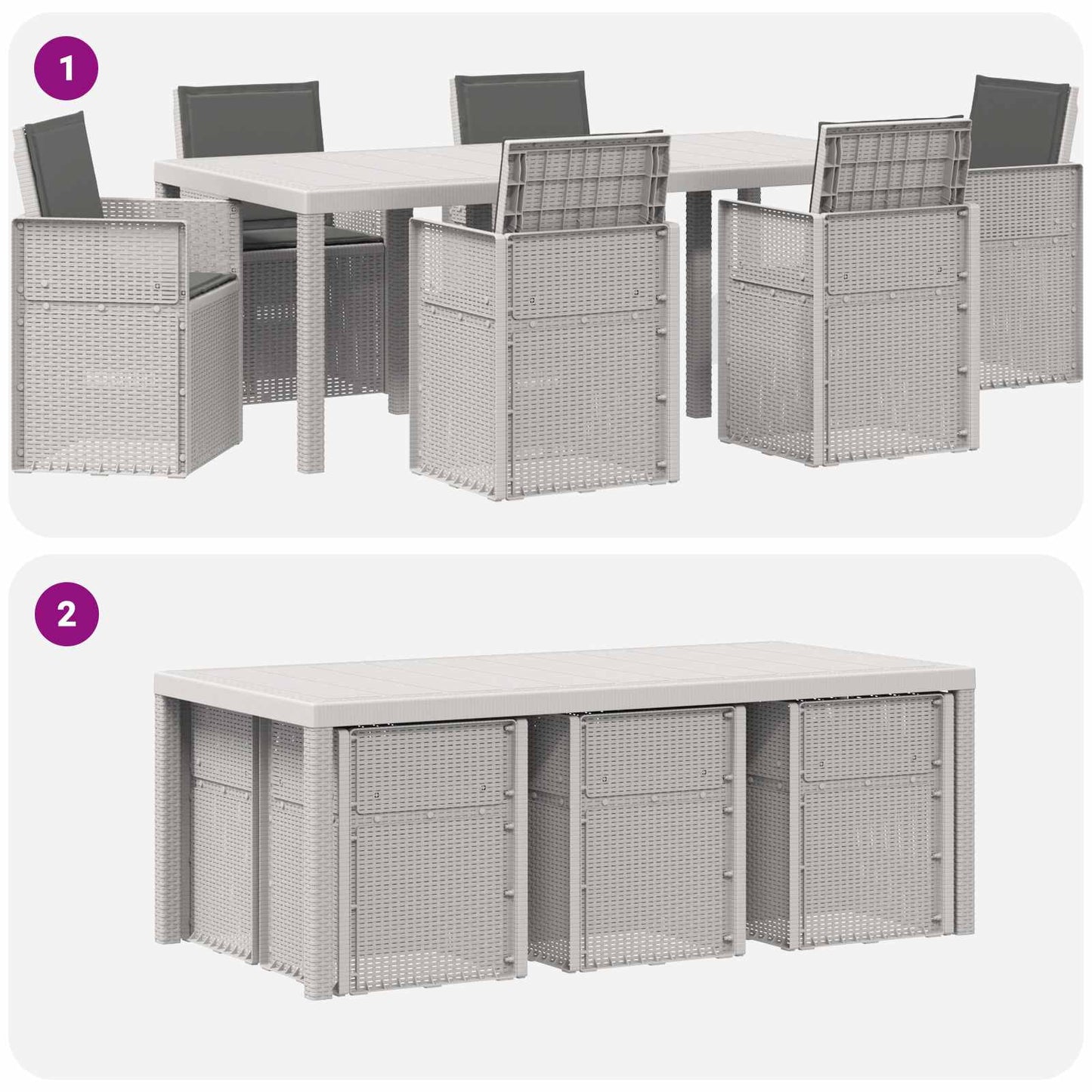 Set da Pranzo per Giardino 7 pcs Bianco e Antracite PP | homemem39