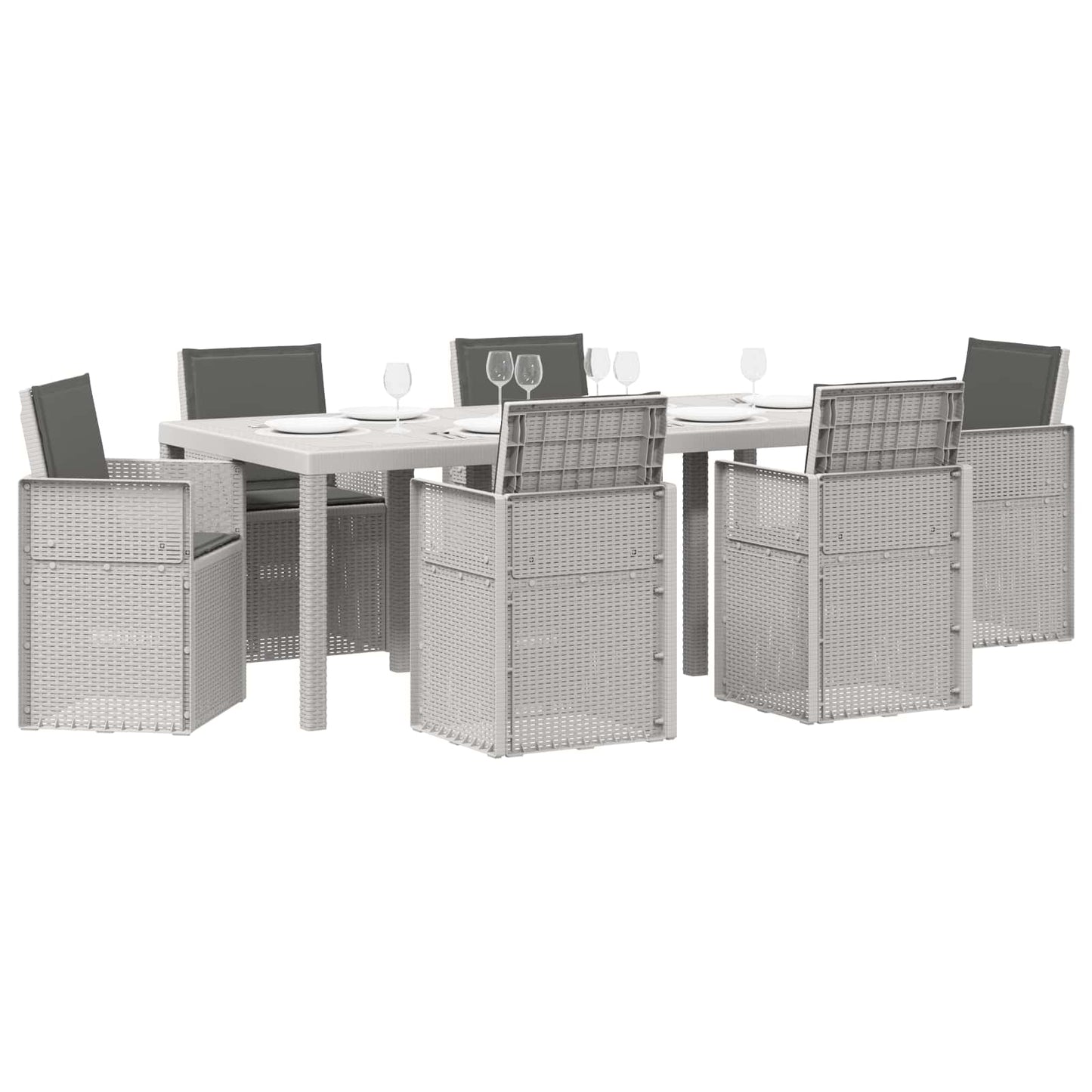 Set da Pranzo per Giardino 7 pcs Bianco e Antracite PP | homemem39