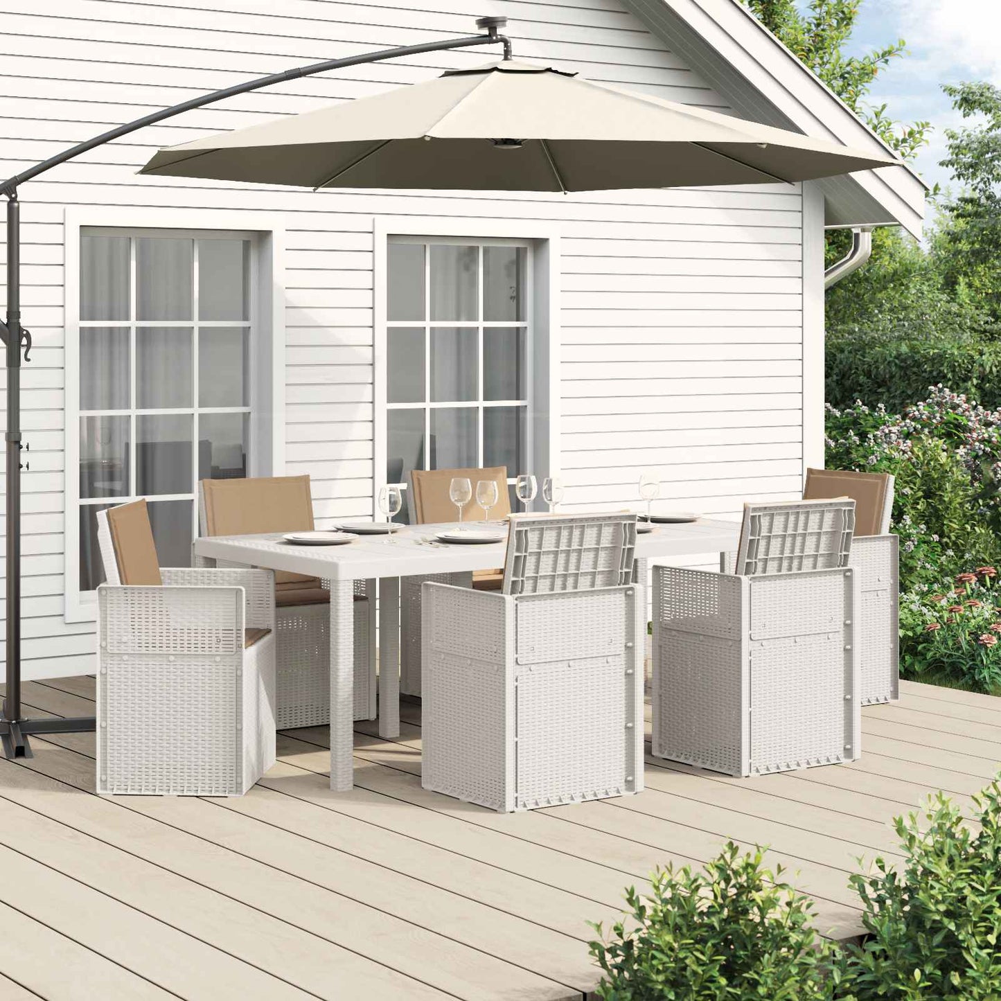 Set da Pranzo per Giardino 7 pcs Bianco e Tortora PP | homemem39