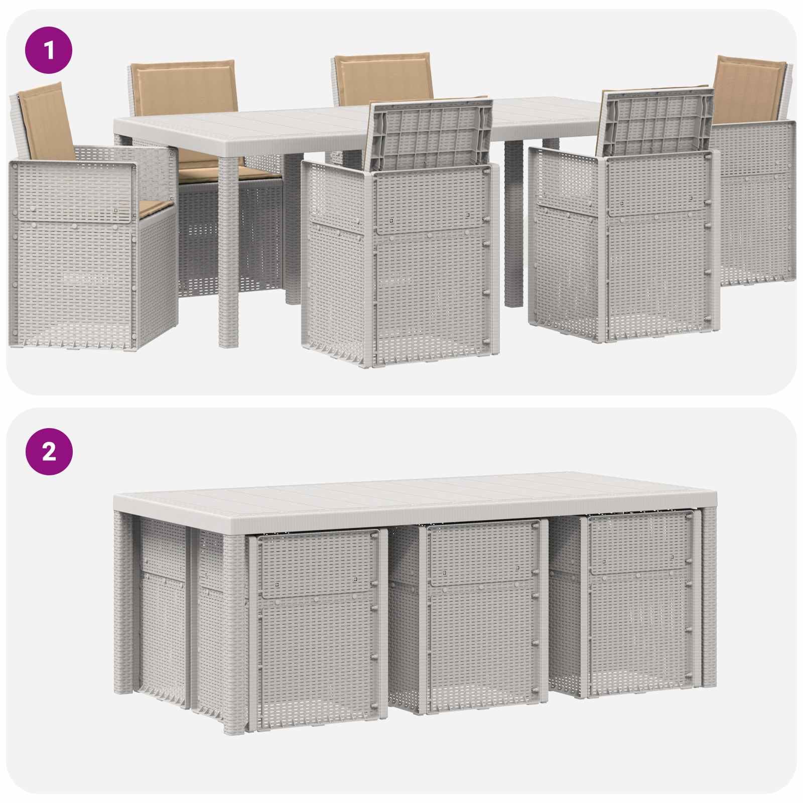 Set da Pranzo per Giardino 7 pcs Bianco e Tortora PP | homemem39