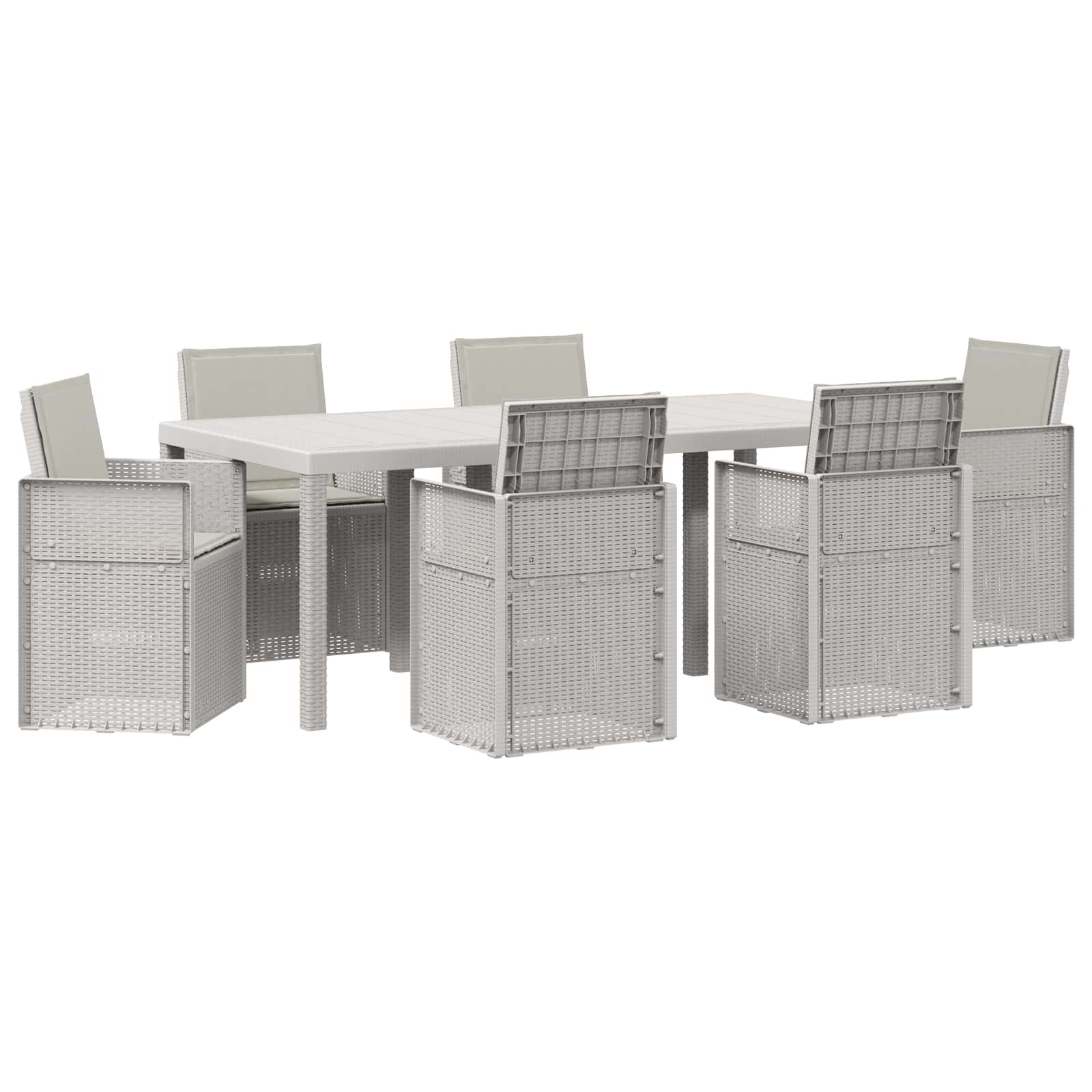 Set da Pranzo per Giardino 7 pcs Bianco e Grigio Chiaro PP | homemem39