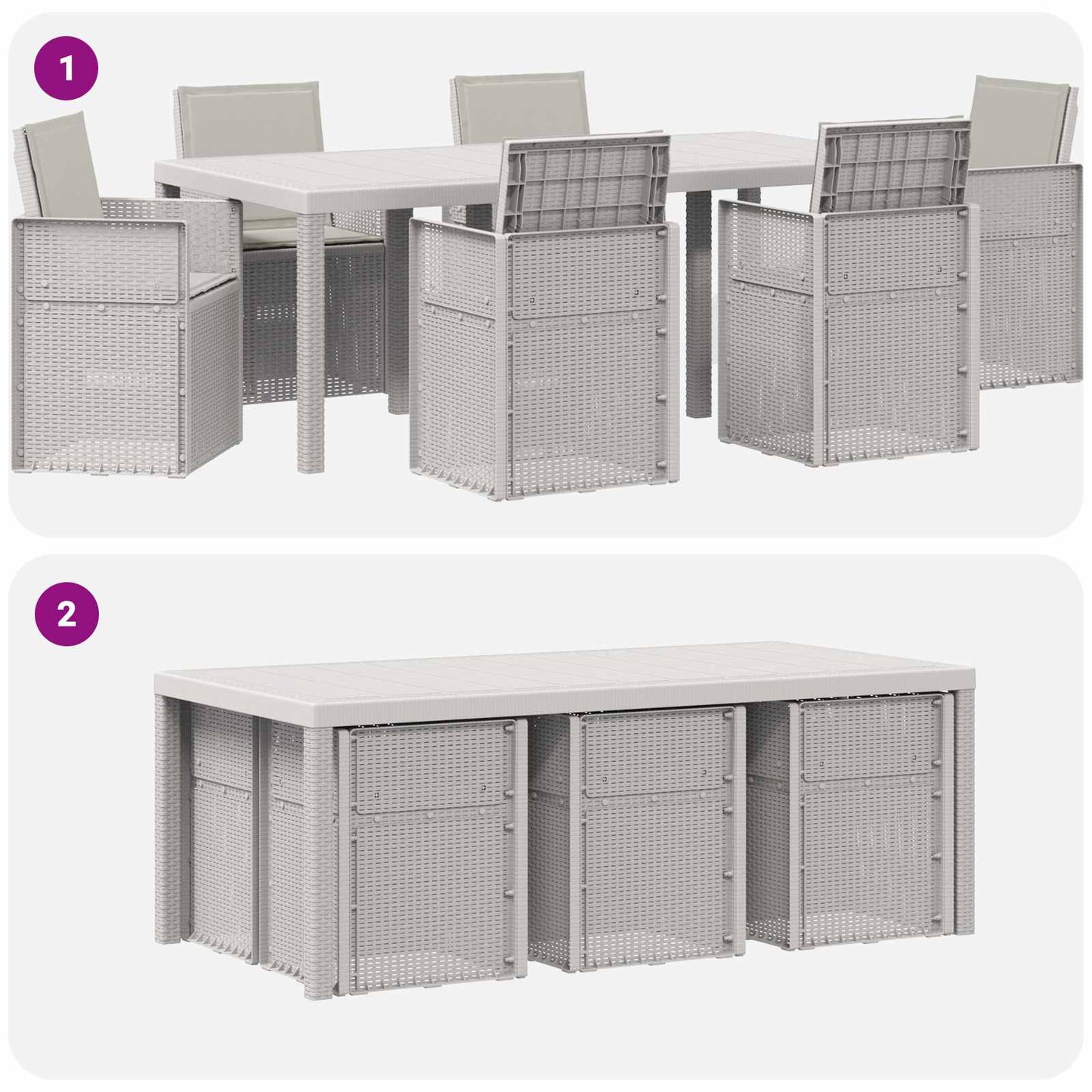 Set da Pranzo per Giardino 7 pcs Bianco e Grigio Chiaro PP | homemem39