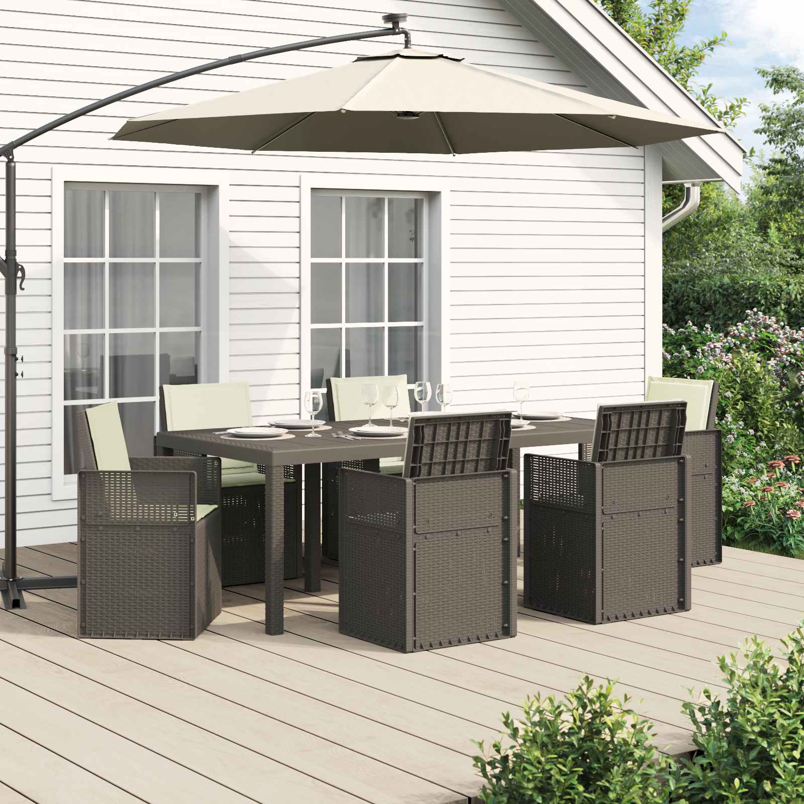 Set da Pranzo per Giardino 7 pcs Grigio chiaro e panna PP | homemem39