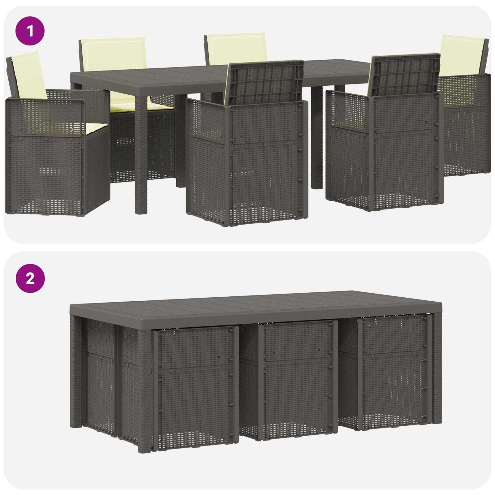 Set da Pranzo per Giardino 7 pcs Grigio chiaro e panna PP | homemem39