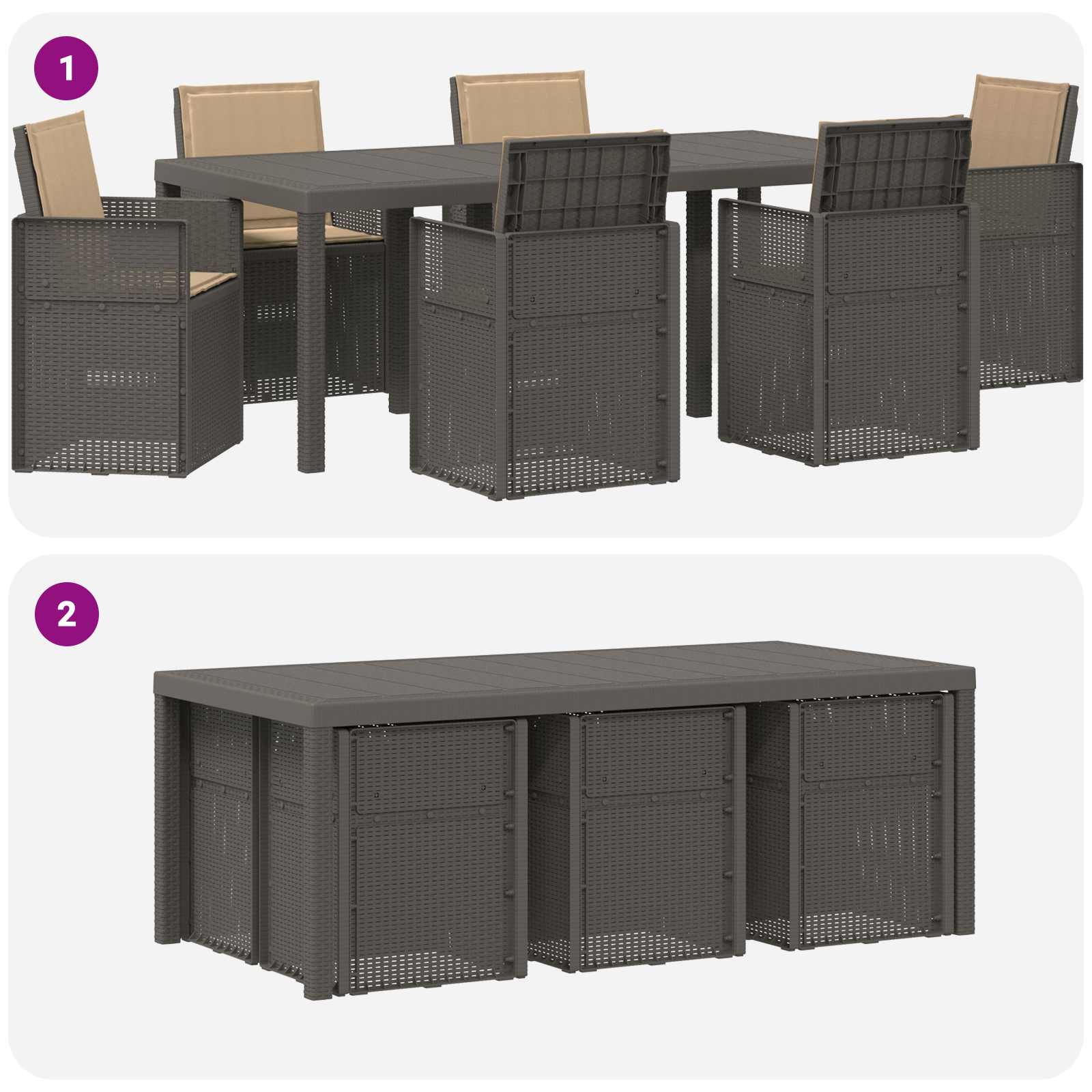 Set da Pranzo per Giardino 7 pcs Grigio chiaro e Tortora PP | homemem39