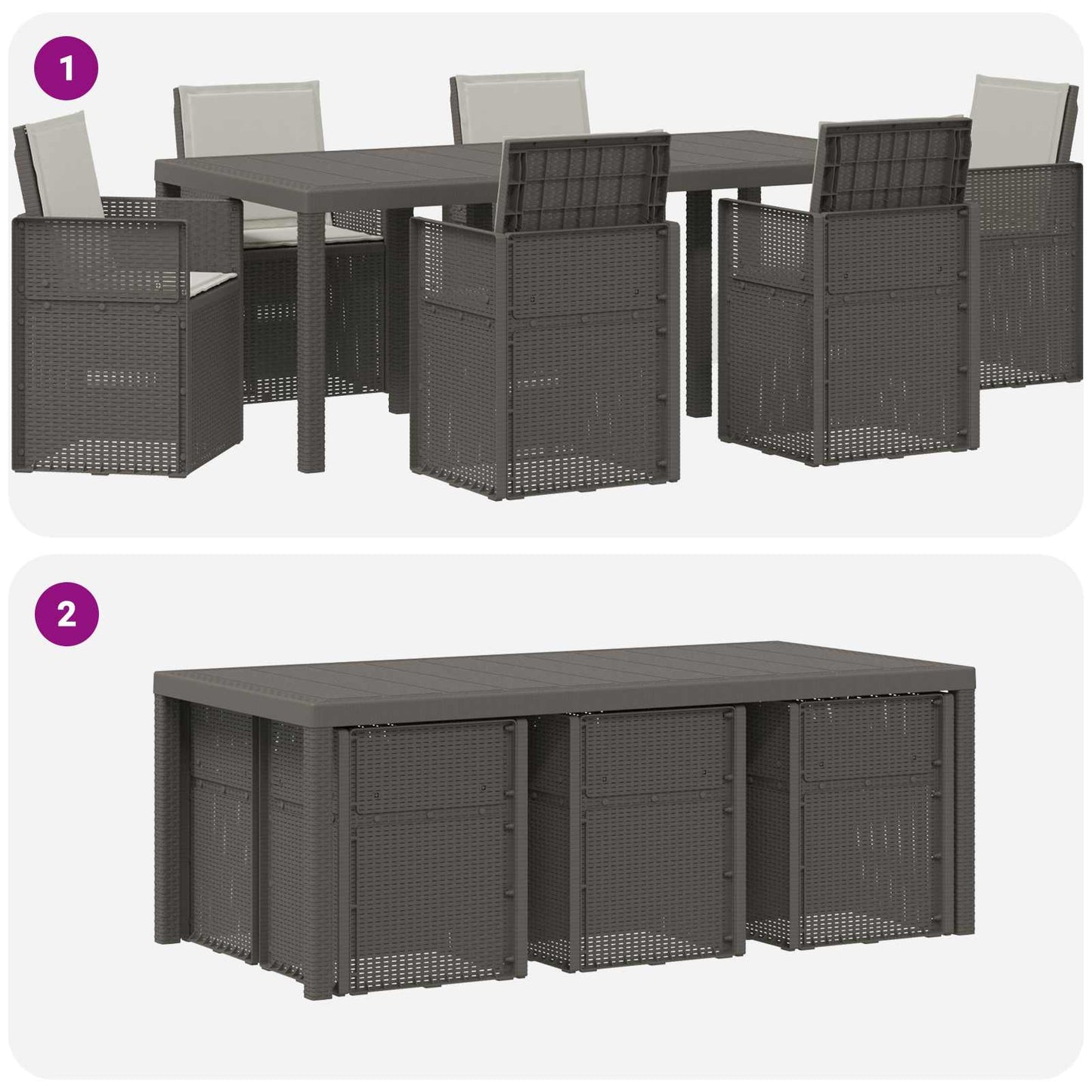 Set da Pranzo per Giardino con cuscino 7 pcs Grigio Chiaro PP | homemem39