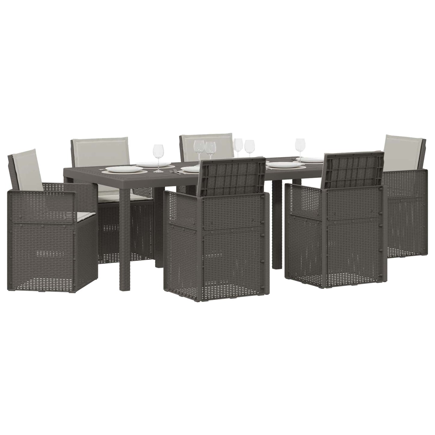 Set da Pranzo per Giardino con cuscino 7 pcs Grigio Chiaro PP | homemem39
