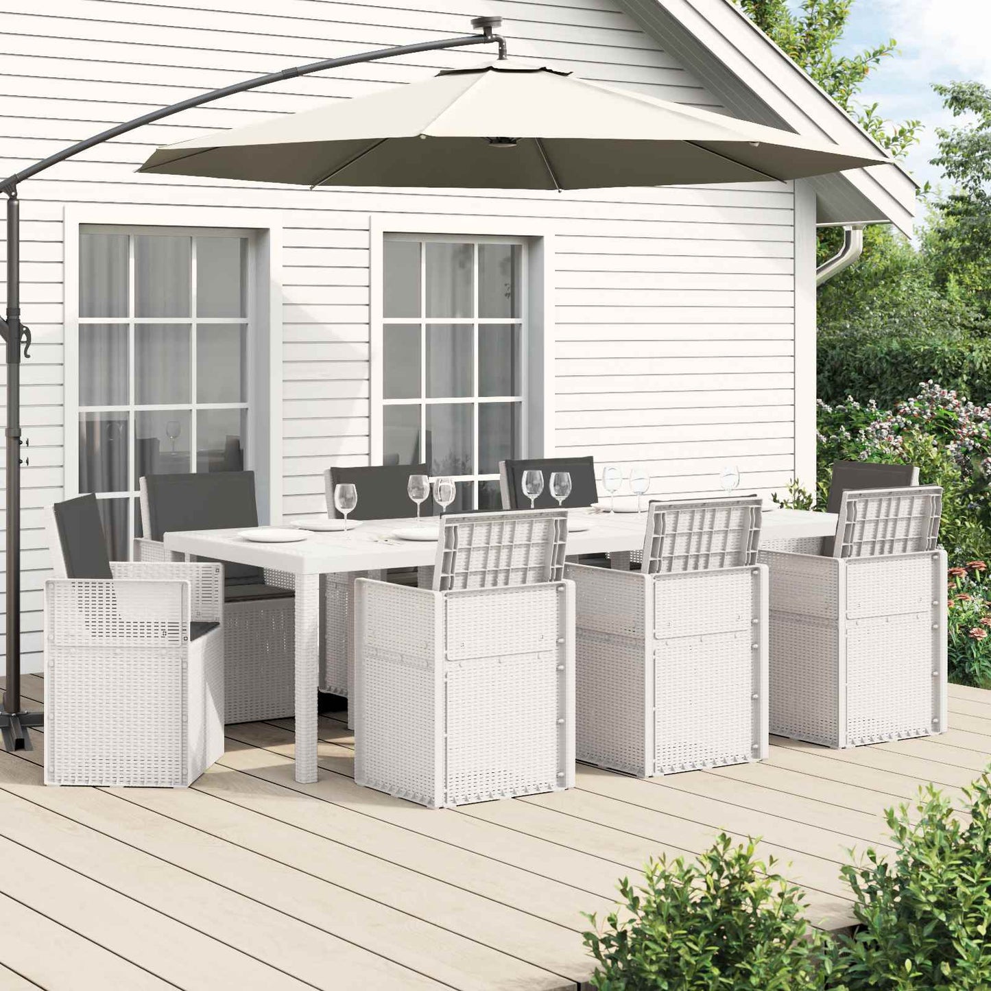 Set da Pranzo per Giardino 9 pz Bianco e Antracite PP