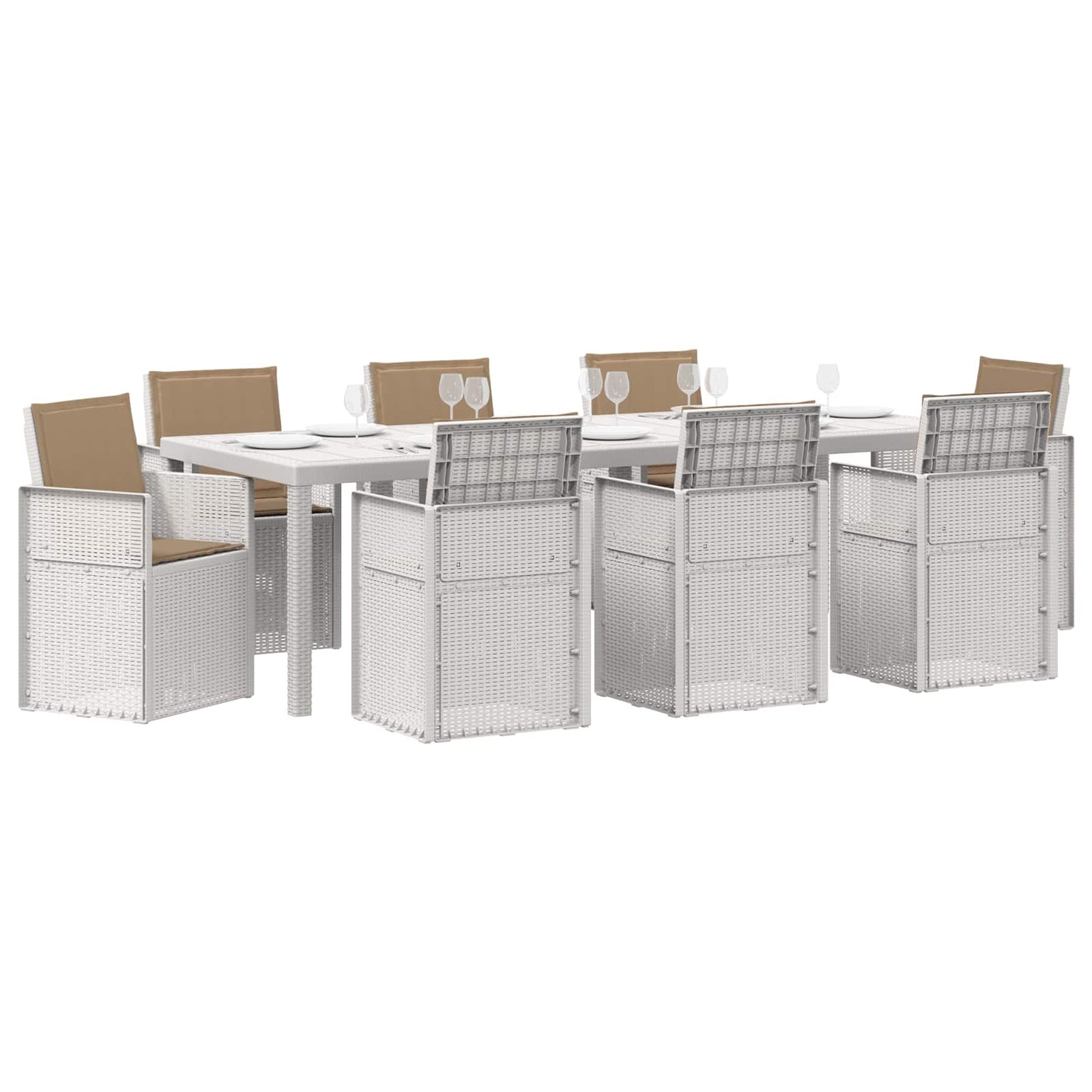 Set da Pranzo per Giardino 9 pz Bianco e Tortora PP