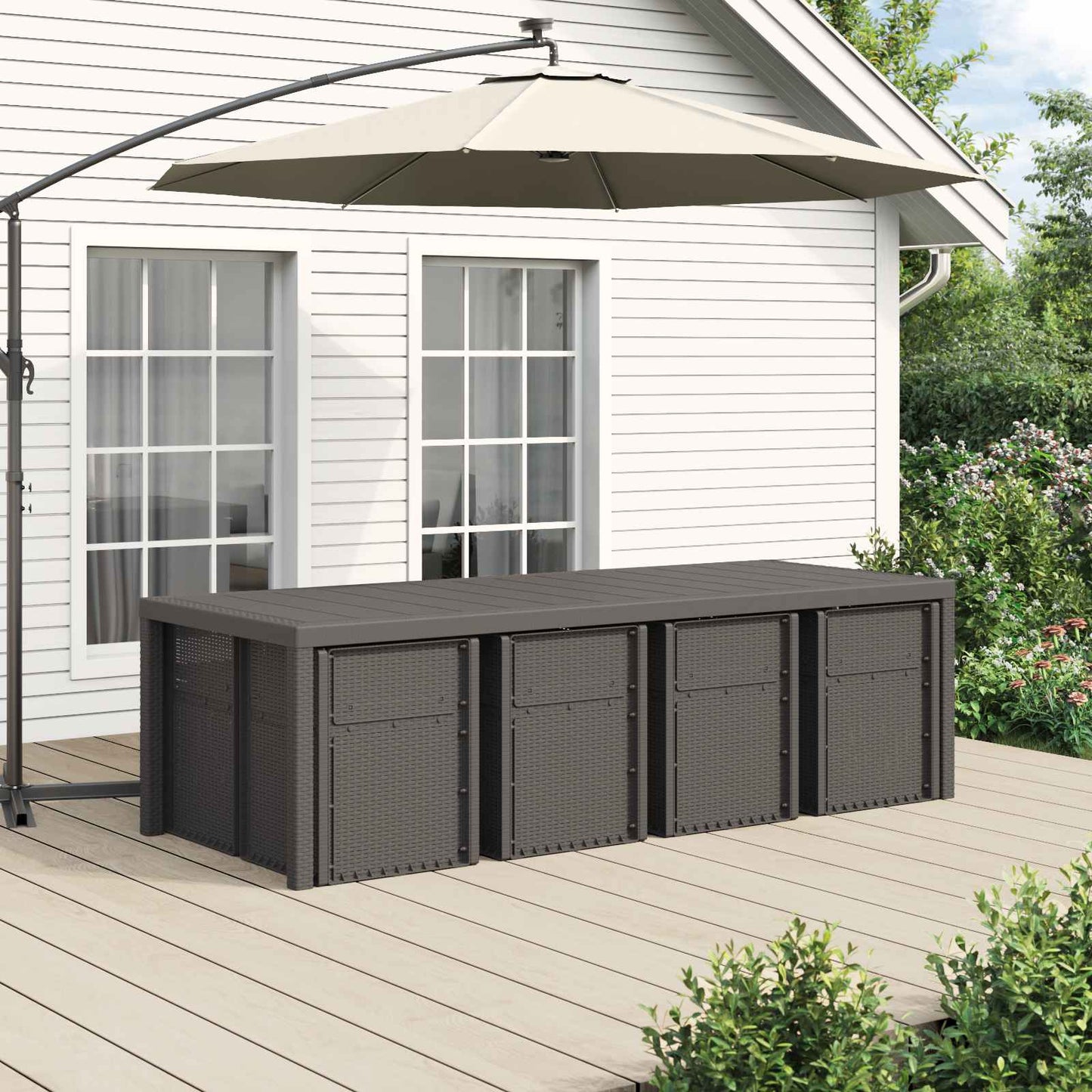 Set da Pranzo per Giardino 9 pz Grigio chiaro e panna PP