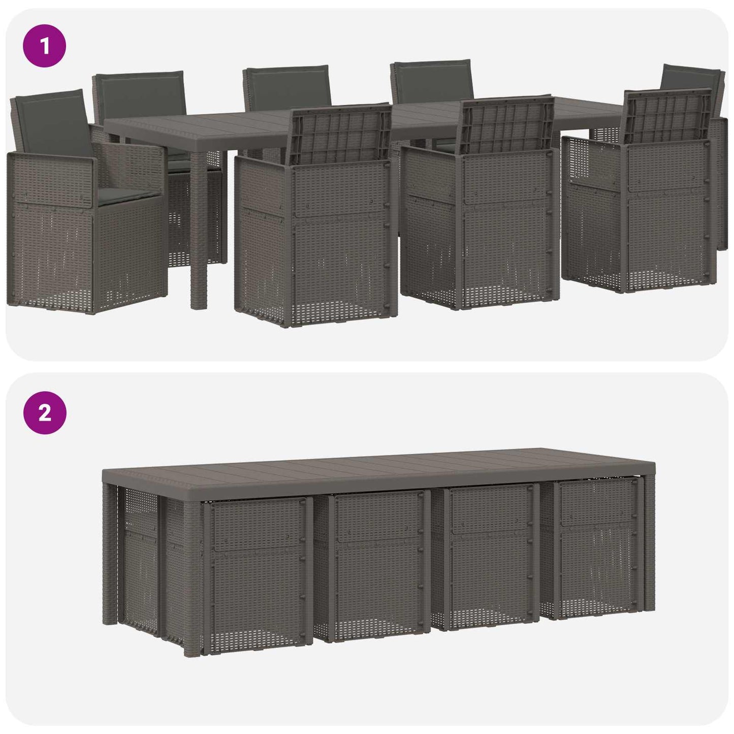 Set da Pranzo per Giardino 9 pz Grigio chiaro e Antracite PP | homemem39