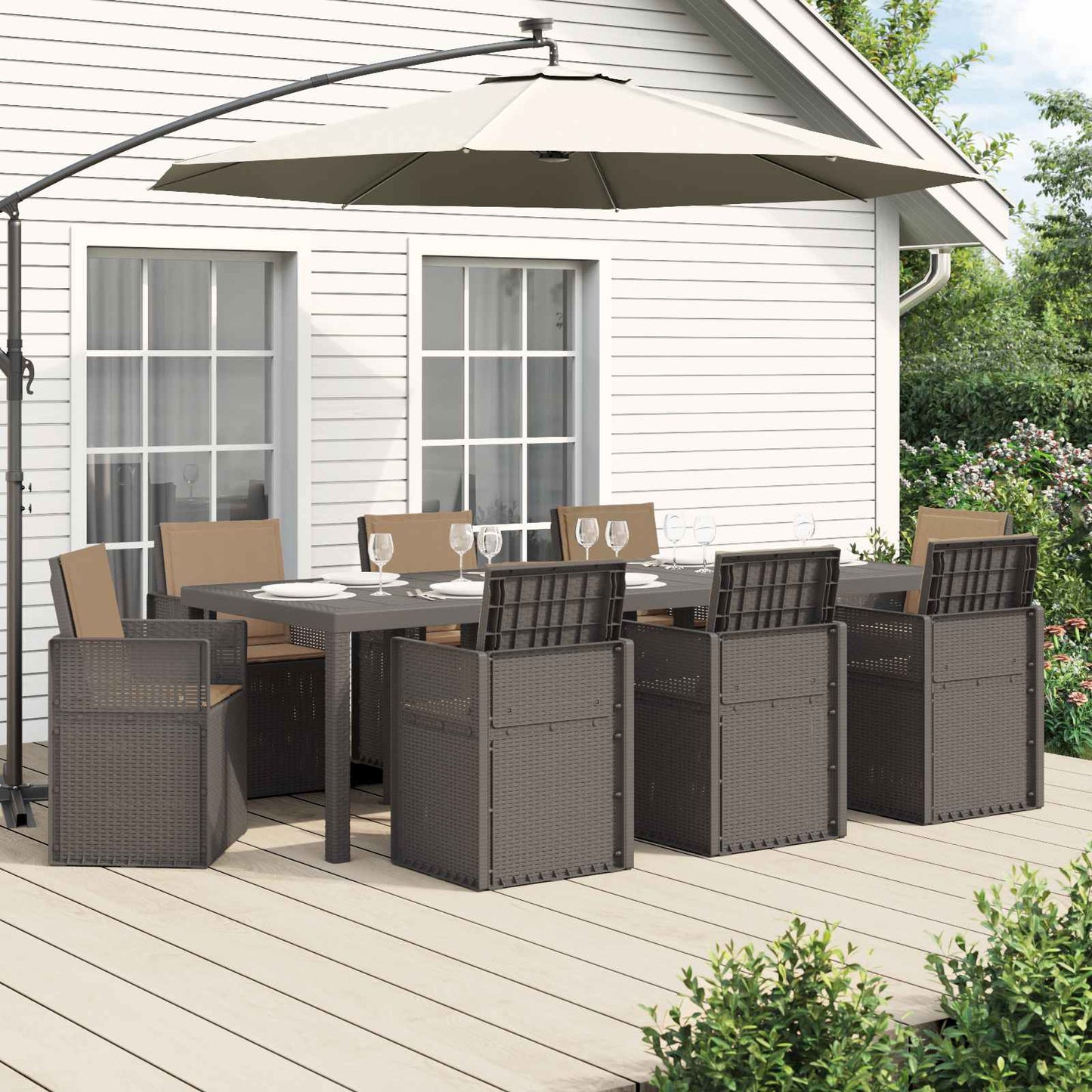 Set da Pranzo per Giardino 9 pz Grigio chiaro e Tortora PP