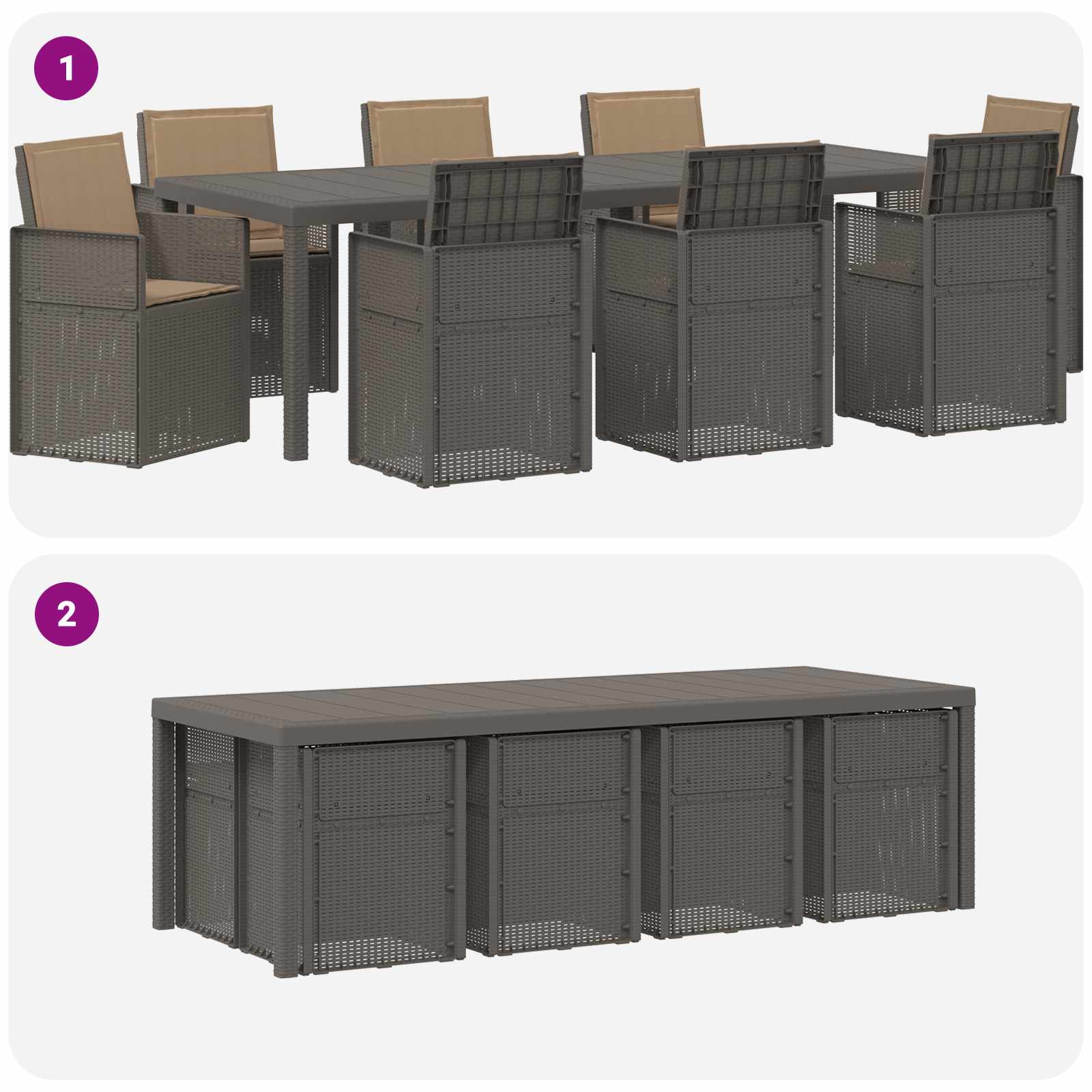 Set da Pranzo per Giardino 9 pz Grigio chiaro e Tortora PP | homemem39