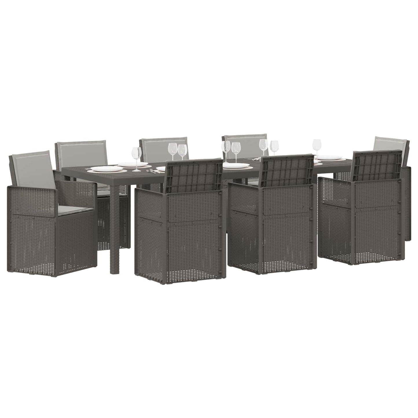 Set da Pranzo per Giardino 9 pz Grigio Chiaro PP