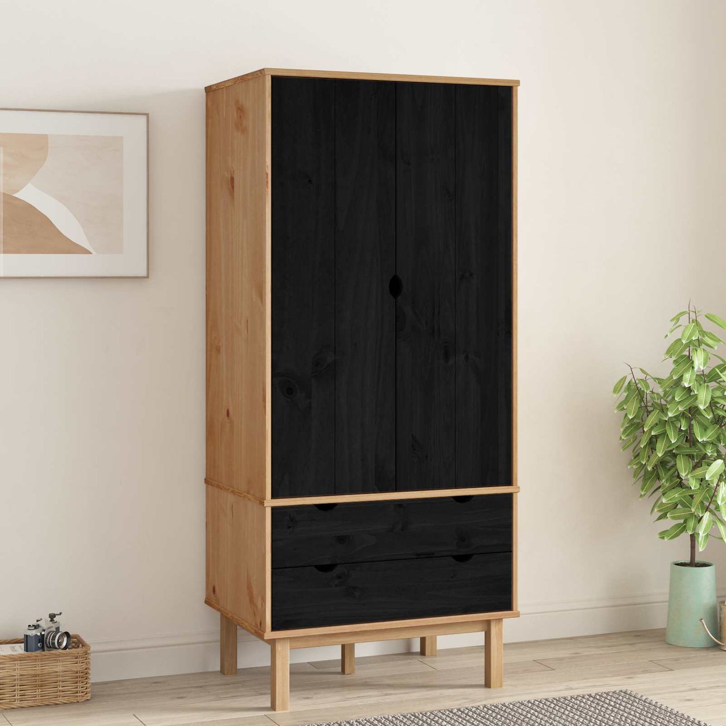 Guardaroba OTTA Nero 76,5 x 53 x 172 cm Legno Massello di Pino | homemem39