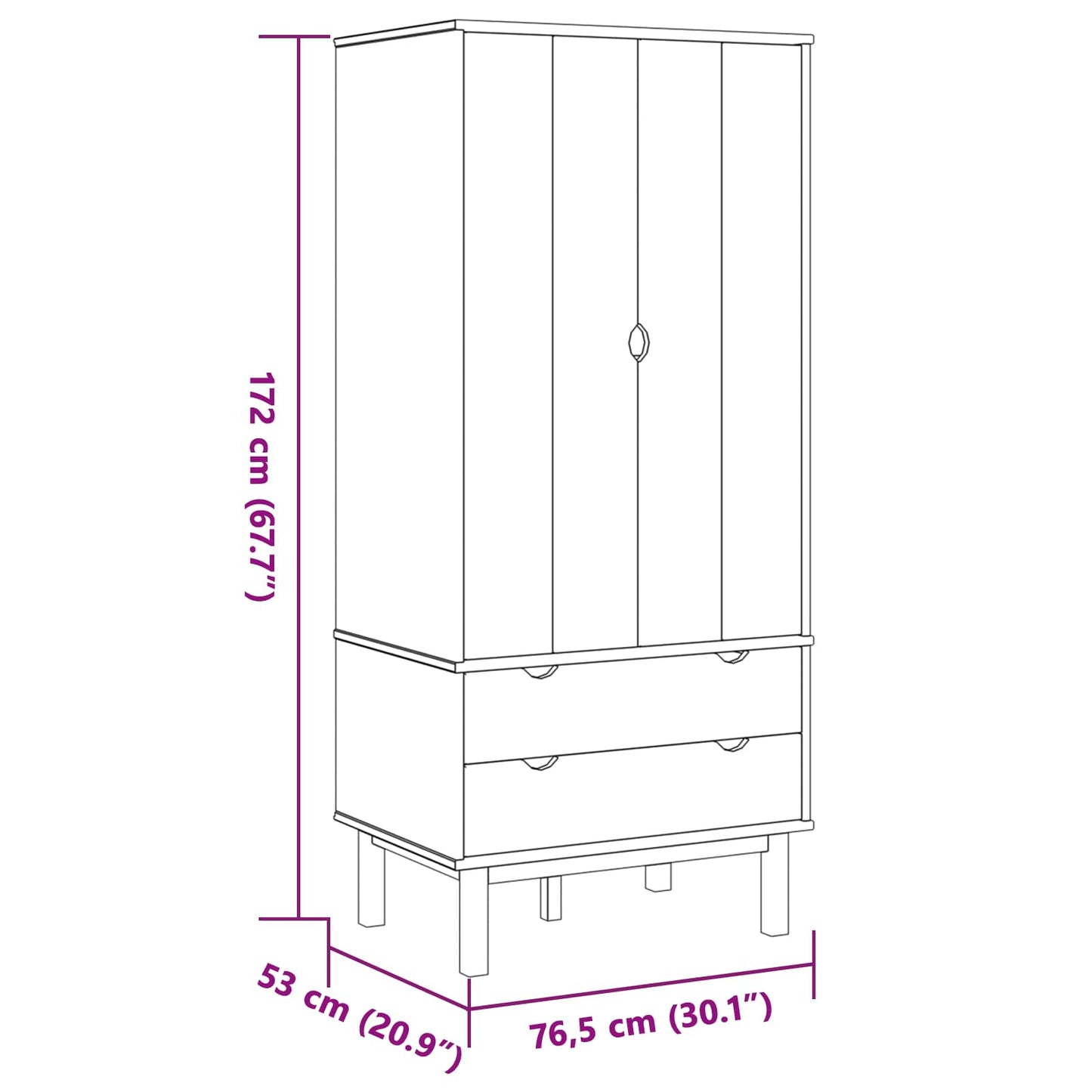 Guardaroba OTTA Nero 76,5 x 53 x 172 cm Legno Massello di Pino | homemem39