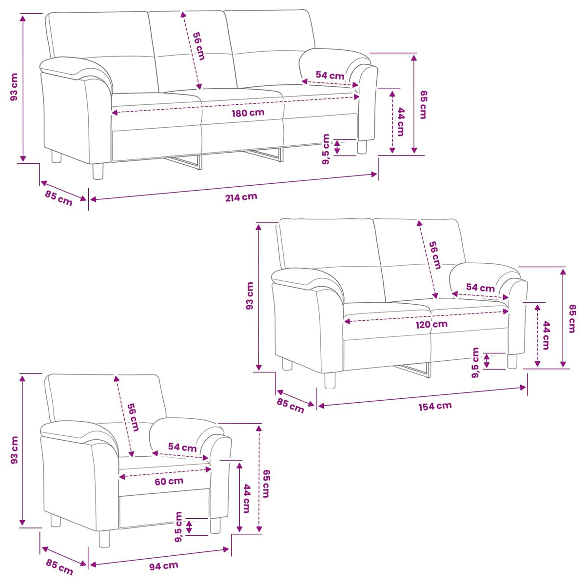 Set di divani 3 pcs Viola Velluto | homemem39