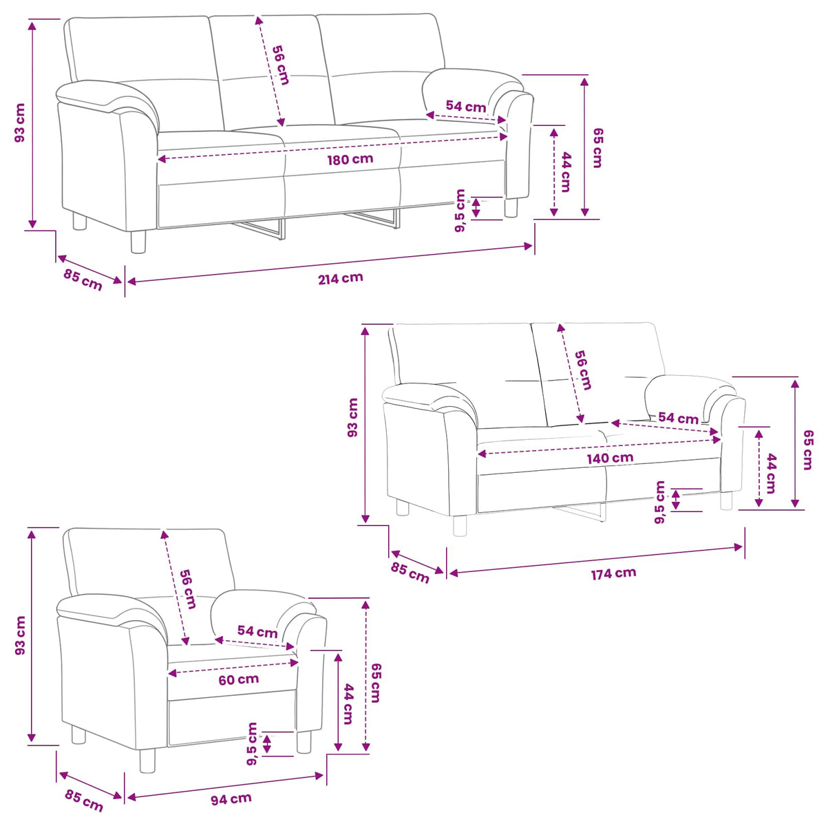 Set di divani 3 pcs Giallo Velluto | homemem39