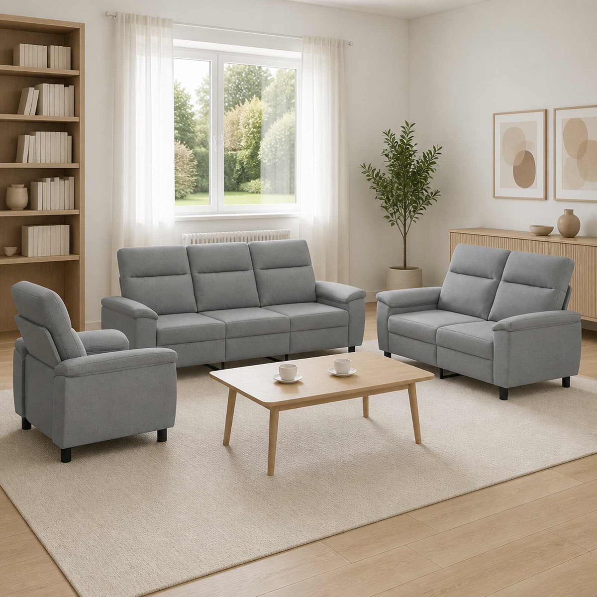 Set di divani 3 pcs Grigio Chiaro Tessuto | homemem39