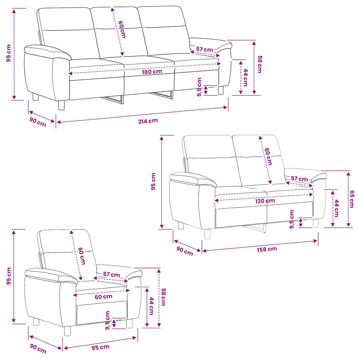Set di divani 3 pcs Grigio Scuro Tessuto | homemem39