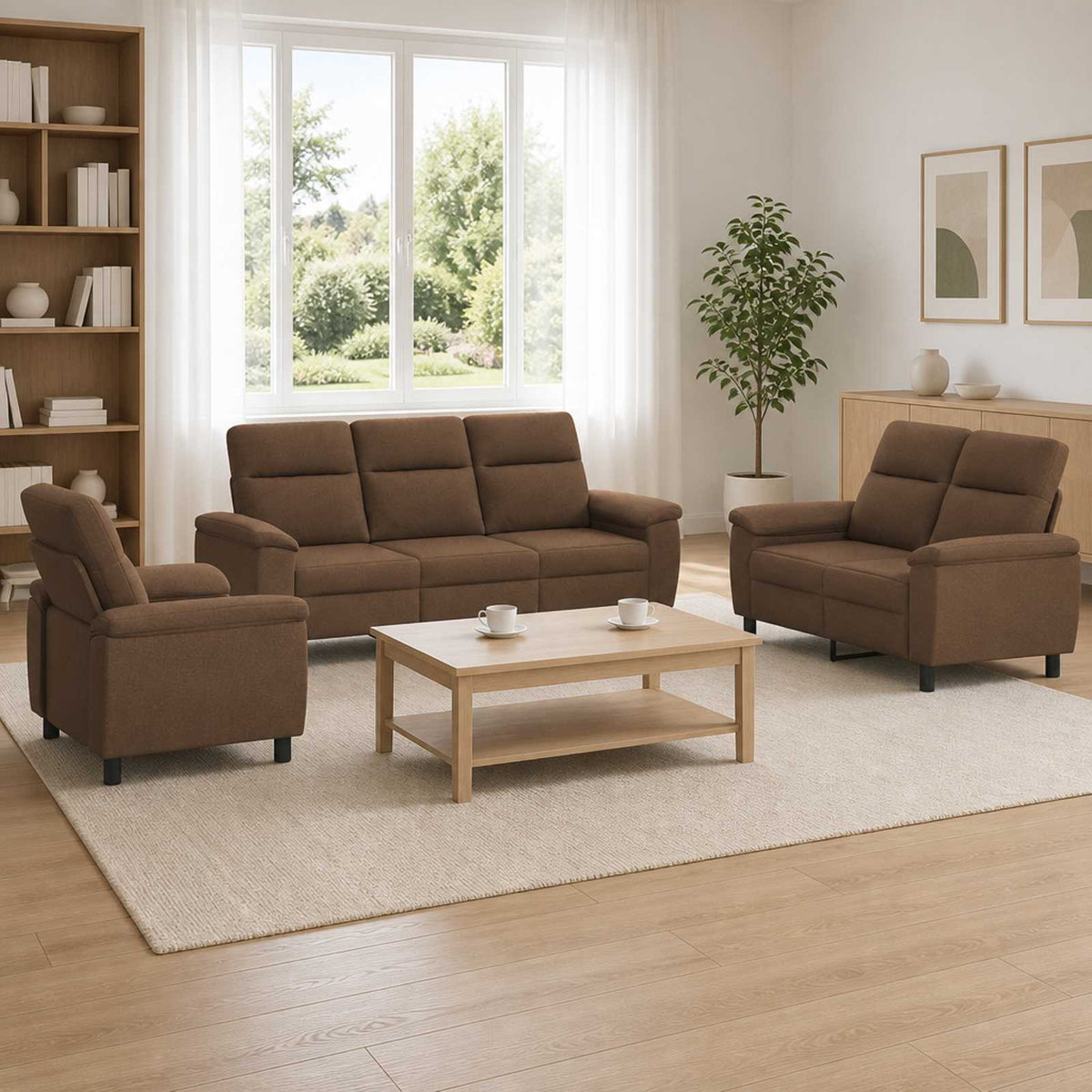 Set di divani 3 pcs Marrone Tessuto | homemem39