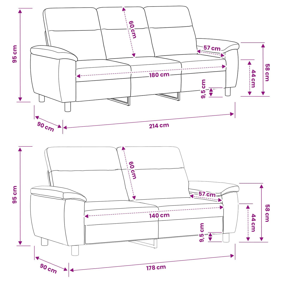 Set di divani 2 pcs Grigio Scuro Tessuto | homemem39