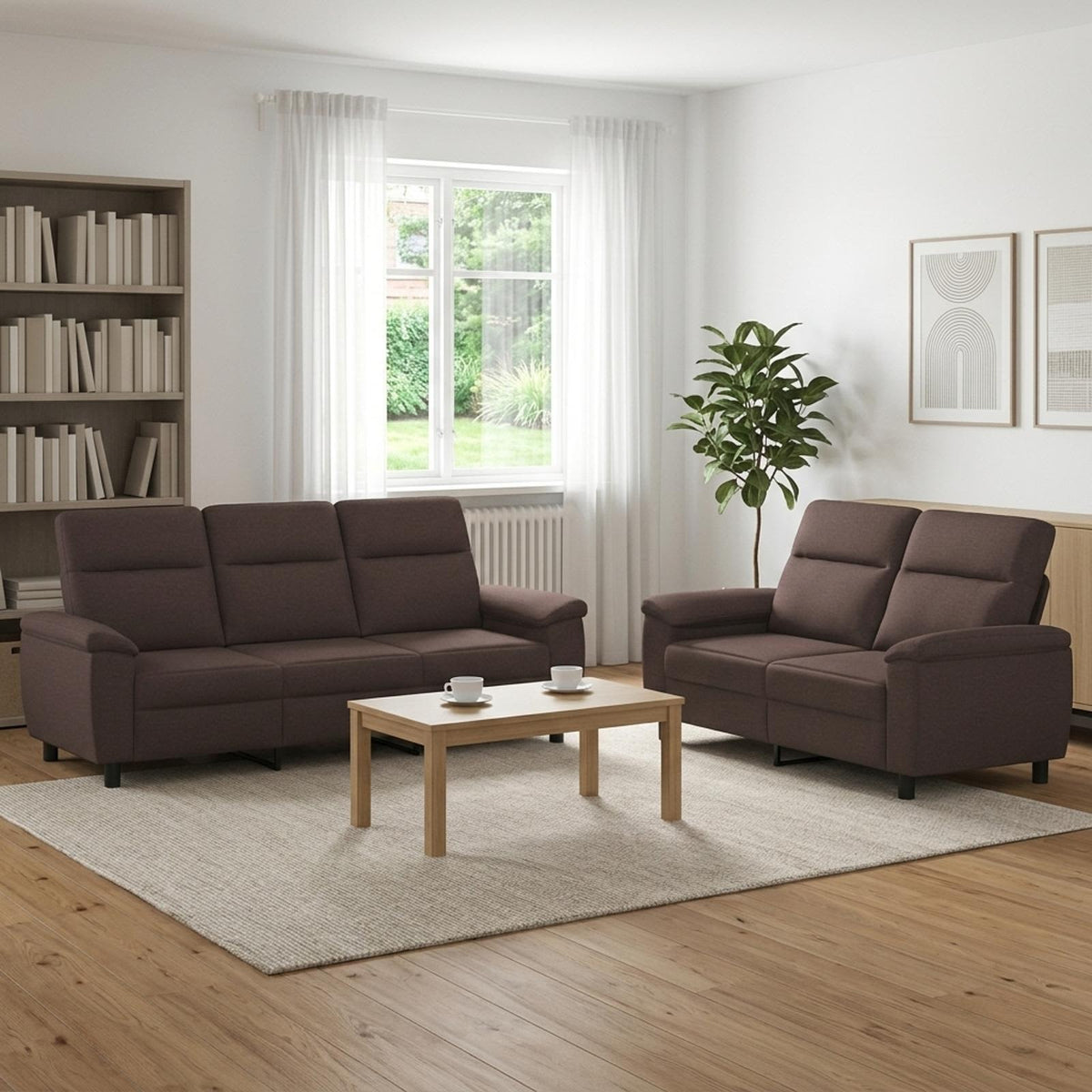 Set di divani 2 pcs Marrone Scuro Tessuto | homemem39