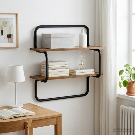 Mensola a parete a 2 livelli Legno antico 40 x 24,5 x 61 cm