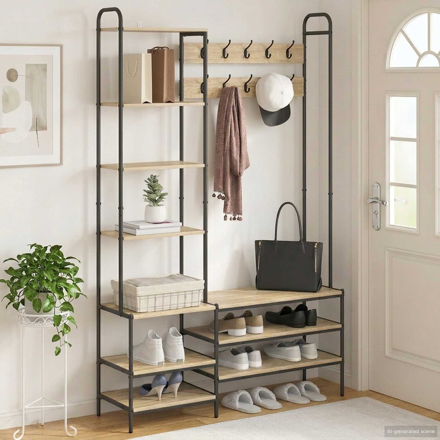 Appendiabiti con panca per scarpe Rovere Sonoma | homemem39