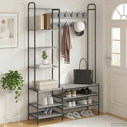 Appendiabiti con panca per scarpe Sonoma grigio | homemem39