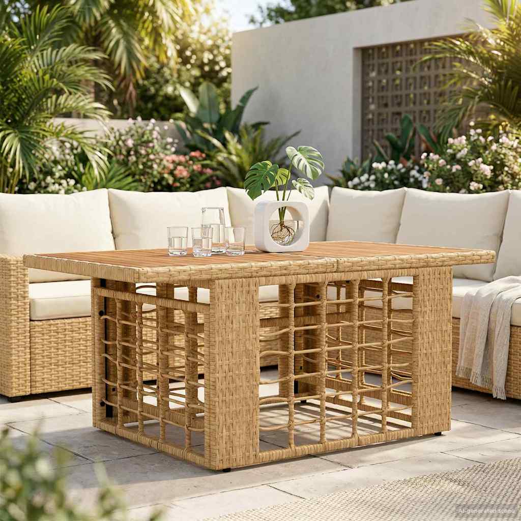 Tavolo da Giardino Naturale 100 x 55 x 37 cm Rattan PE e Vetro | homemem39