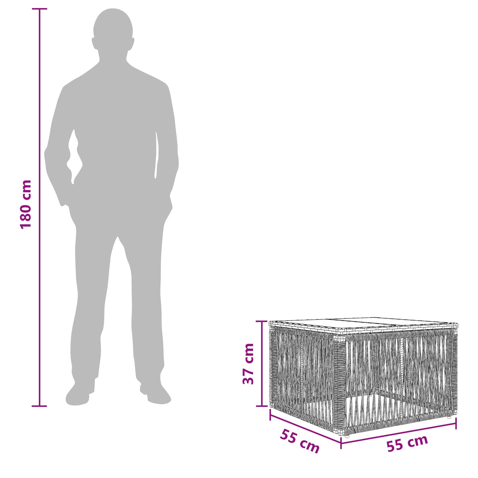Tavolo da Giardino Nero 55 x 55 x 37 cm Rattan PE e Vetro | homemem39