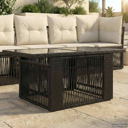 Tavolo da Giardino Nero 100 x 55 x 37 cm Rattan PE e Vetro | homemem39