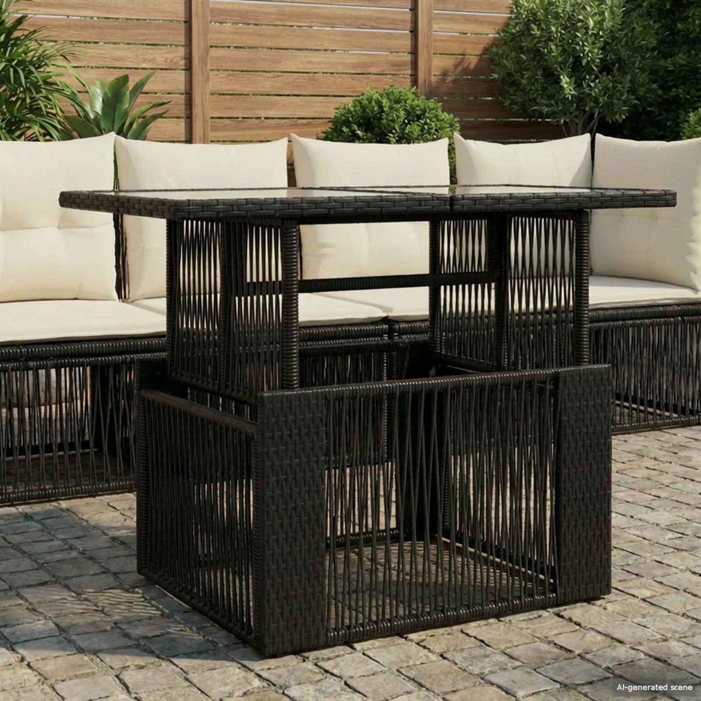 Tavolo da Giardino Nero 100 x 55 x 37 cm Rattan PE e Vetro | homemem39