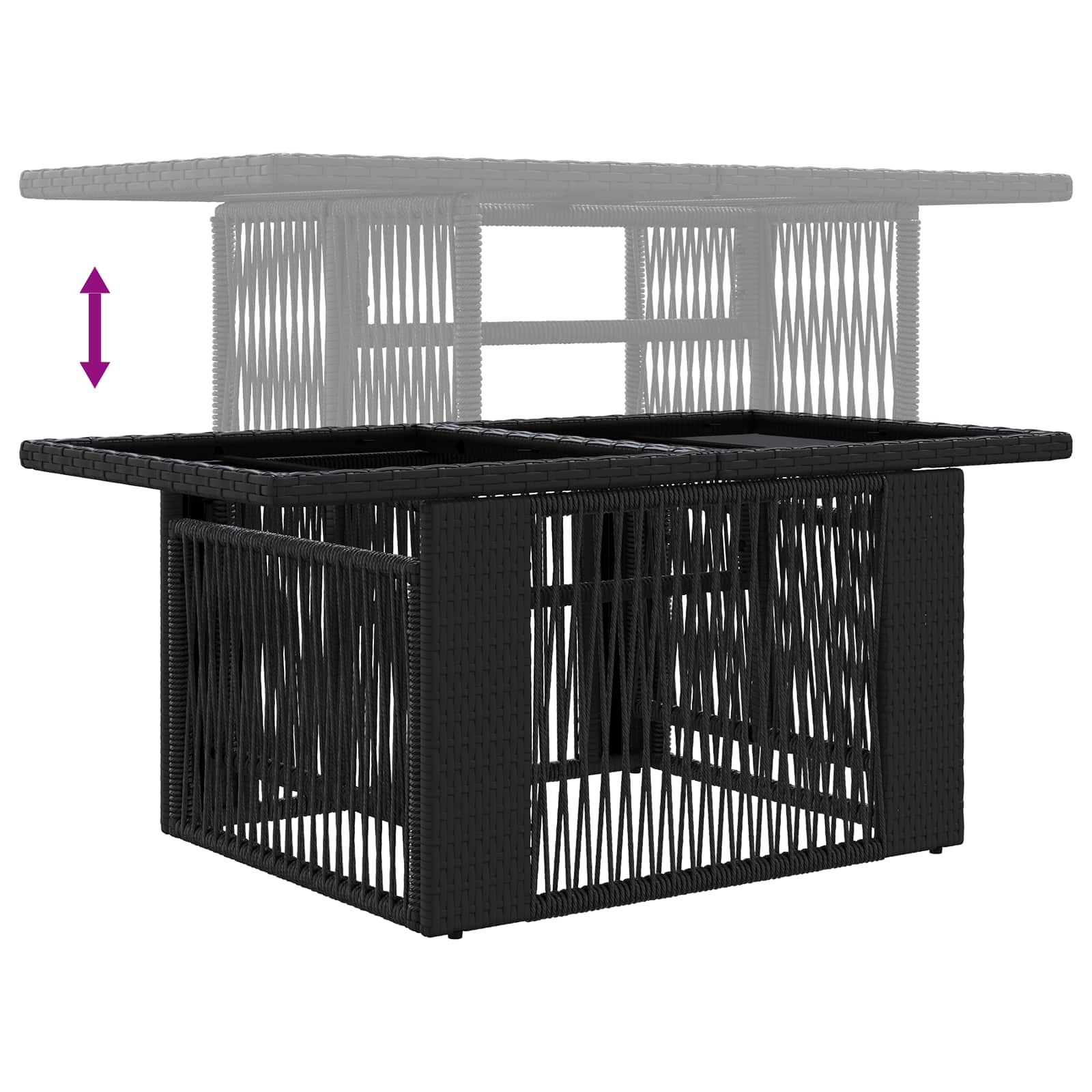 Tavolo da Giardino Nero 100 x 55 x 37 cm Rattan PE e Vetro | homemem39